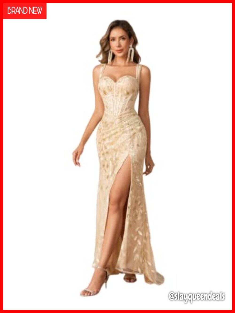 Sequin Tulle V-Neck Backless Bodycon Prom Evening Gown Formal Dress